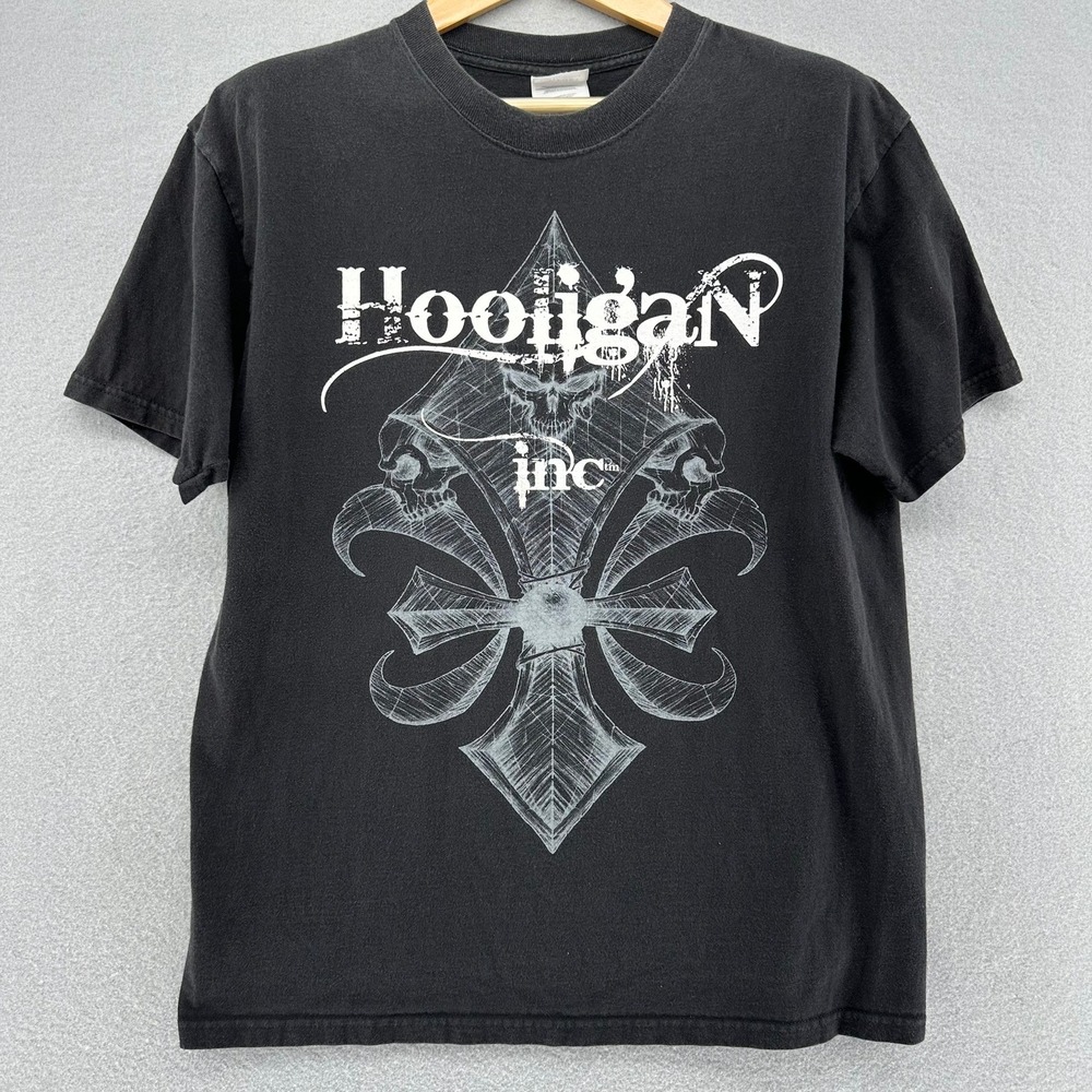 Y2K Hooligan Inc. Double Sided Tattoo Fleur de Lis Medieval Black Shirt L MMA - Picture 2 of 8